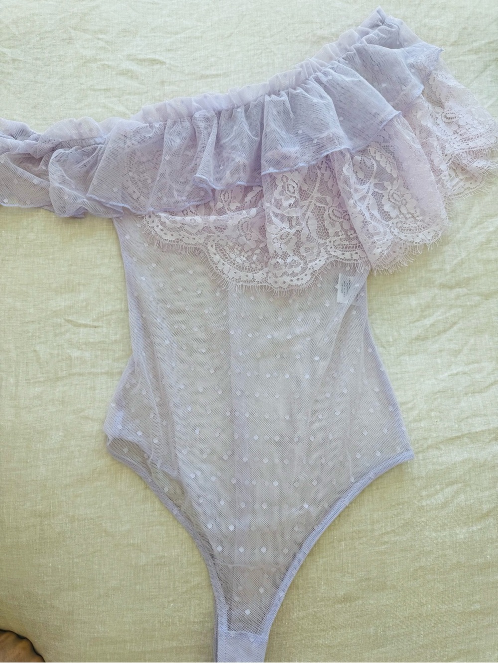 House of Harlow 1960 Sheer One-Shoulder Lace Bandeau in Light Lavender